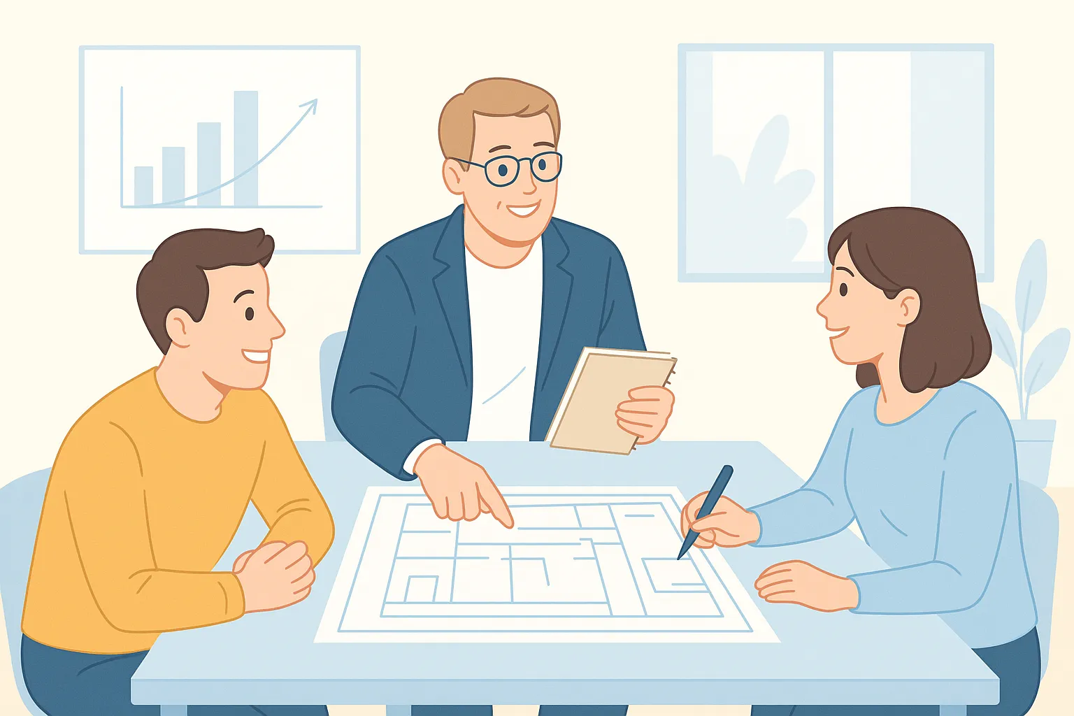 Sperber führt die Projektbesprechung mit den Kunden